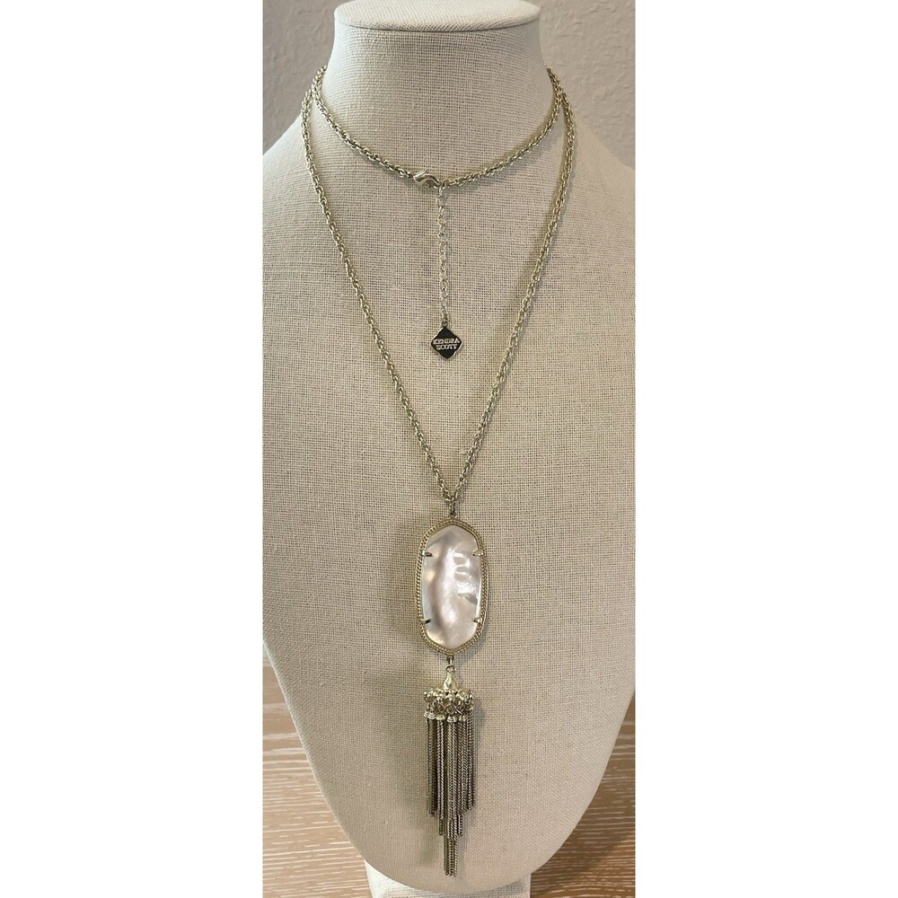Kendra Scott Rayne Mother of Pearl Gold Tone Long Tassel Necklace